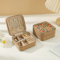 Vintage Eco Friendly voyage boucles d'oreilles anneau collier cosmétiques organisateur sac Portable fermeture éclair boîte à bijoux liège bijoux mallette de rangement