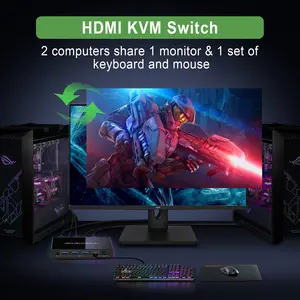 Sakelar HDMI KVM 2 Port, kabel KVM Switch 4K @ 30Hz untuk 2 komputer berbagi Keyboard Mouse dan satu Monitor 2 HDMI KVM