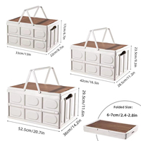 Boîte de Rangement Pliante Extérieure Multifonctionnelle avec Couvercle en Bois, Conteneurs de Rangement Pliables en Plastique pour le Camping