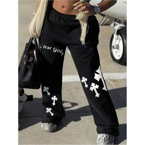 กางเกงวอร์มโกธิคทรงตรงเอวยางยืดสำหรับผู้หญิง สไตล์สตรีทแวร์ ผ้าเทอร์รี่ระบายอากาศได้ดี - Product Image 2