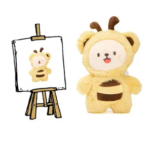 Супер милый плюшевый медведь уютный плюшевый компаньон пушистый медведь плюшевая игрушка одетый в пчелиный комбинезон