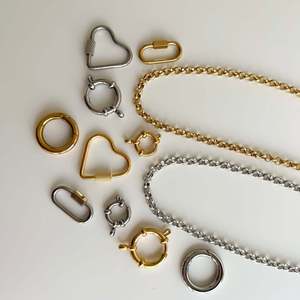 18K PVD Gold Stainless Steel <b>Necklaces</b> with Heart Oval Round Anchor Carabiner Clasps | DIY Charm Holder Chains for Jewelry - Product Image 1