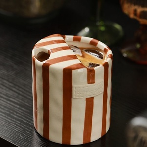 Striped Travel <strong>Mug</strong> Handmade Ceramic to Go Hand Painted Tumbler <strong>Coffee</strong> Cup Sip <strong>Mug</strong> Mother's Day Gift for Her - Product Image 1