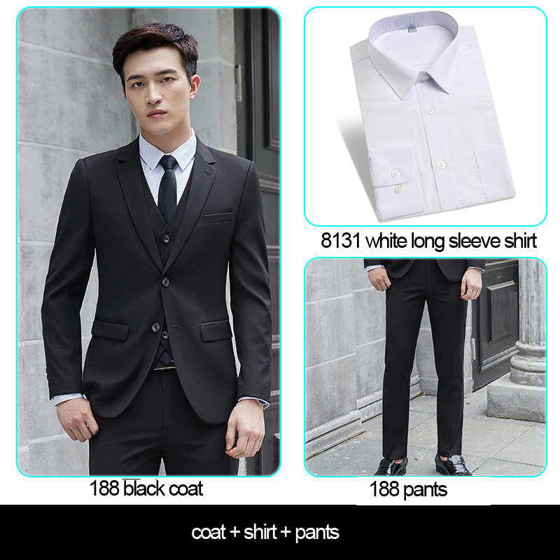 Abrigo negro de los hombres + Pantalones + camisa blanca