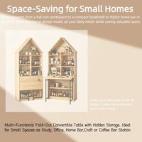 Bureau d'artisanat pliable moderne de 73,22 po avec étagères de rangement et bibliothèque escamotable pour bureau à domicile et salon en bois