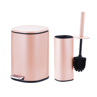 Poubelle de salle de bain de 5 litres avec pédale, couvercle à fermeture douce, couleur rose et ensemble de porte-brosse de toilette