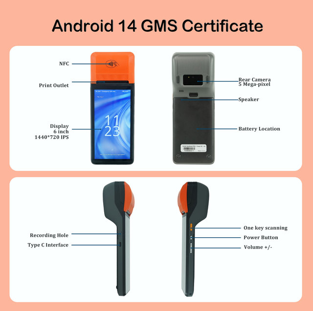 Android 14 Touch Screen POS Terminal with 58mm Thermal Printer for Restaurant POS and Online Food Ordering