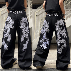 <span class=keywords><strong>Pantalon</strong></span> en jean ample <span class=keywords><strong>noir</strong></span> de haute qualité pour homme, style décontracté, <span class=keywords><strong>streetwear</strong></span> hip-hop, imprimé - Product Image 5