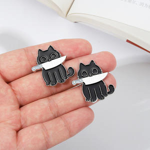 Vente chaude mignon dessin animé animaux pour broche en métal broche noir typographie Cool <span class=keywords><strong>anglais</strong></span> vêtements accessoires collier broches boutons - Product Image 3