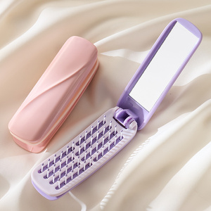 Miroir de voyage pliable <span class=keywords><strong>rose</strong></span>, brosses à cheveux, miroir de maquillage portable personnalisé, mini brosse à cheveux pour sac à main - Product Image 2