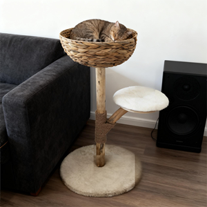 LM Holz-Katzenbaum Katzenmöbel Katzenhöhle Katzen-Spielbaum Haustier-Holzspielzeugbaum Handgefertigter Wasserhyazinthen-Haustierbaum mit Bett - Product Image 5