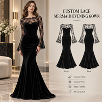 Maßgeschneidertes Damen-Abendkleid Spitze Transparente Lange Glockenärmel Sweetheart-Ausschnitt Figurbetonte Meerjungfrau-Silhouette Bodenlange Formelle Kleider
