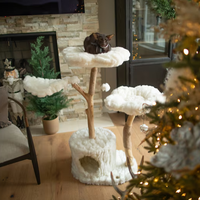 Structure d'escalade pour chat en bois, design 'Maison dans les arbres', avec pot de fleurs, tapis de couchage et poteau en sisal massif, pour intérieur