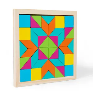 Hoye Craft produk baru blok bangunan berlian kayu Rhombus Tangram Puzzle edukasi dini Tangram Jigsaw Puzzle