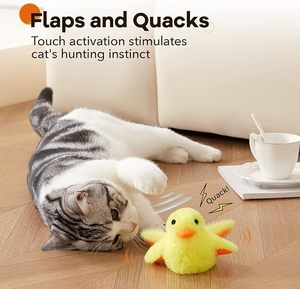 Kattenspeelgoed Oplaadbare Klapperende Eend, Leven Als Kwakzalver Getjilp, Aanraakgeactiveerd Kitten Kicker Pluche Interactief Oefenspeelgoed - Product Image 2