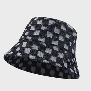 Chapeau Bob en Jean Vintage Personnalisé Effet Vieilli avec Franges et Bords Bruts, Motif Écossais <span class=keywords><strong>Dégradé</strong></span>, Protection UV Extérieure, Vente en Gros - Product Image 4