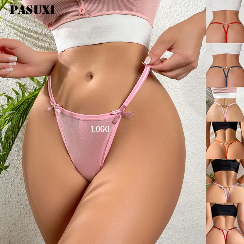 PASUXI-Tanga con logotipo de letras personalizadas, ropa interior de encaje sexy, bragas suaves y cómodas con diamantes de imitación