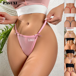 Tanga PASUXI con logotipo de letras personalizadas, ropa interior Sexy de encaje, bragas suaves y cómodas con diamantes de imitación - Product Image 3