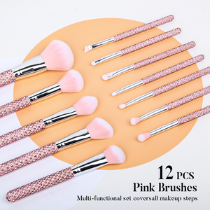 Juego de 12 Brochas de Maquillaje Profesionales de Diamante Rosa, Kit de Brochas Cosméticas Premium para Sombras de Ojos, Rubor, Base y Contorno - Product Image 4