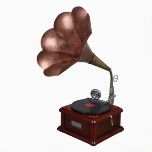 Grand modèle de gramophone vintage en fer forgé, ornement décoratif, disponible en deux couleurs et trois tailles, pour la décoration de bar - Product Image 1