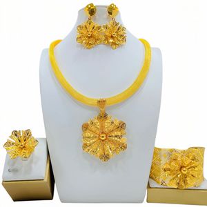 Flower Jewelry <b>Set</b> 24K Gold Plated Necklace Earrings Ring <b>Bracelet</b> Women's Ethnic Party Wear - Product Image 3