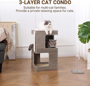 Tháp Mèo bằng gỗ sang trọng: NƠI ẨN Dật trong nhà cuối cùng cho mèo lớn, hoàn chỉnh với giường đệm mềm và đệm trầy xước - Product Image 3