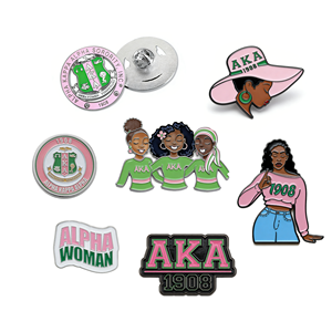 Épingles de revers personnalisées de haute qualité avec design gratuit pour sororité AKA, badges en métal émaillé or et argent pour collection de vêtements pour femmes - Product Image 1