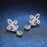 Boucles d'oreilles pendantes tendance en argent sterling 925 fin, avec moissanite colorée VVS GRA de 1 carat taille ronde, motif fleur d'iris pour femme