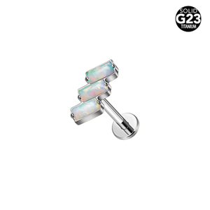 ASTM F136 Titanium CZ Triple Zirconia Opal Flat Back <span class=keywords><strong>Labret</strong></span> Body Jewelry Push-Internally Threaded Oor- en Lipring - Product Image 3