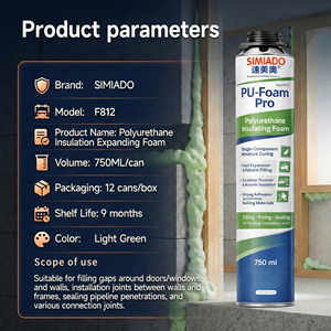 SIMIADO F812 <span class=keywords><strong>Mousse</strong></span> PU Pro 750ml <span class=keywords><strong>Mousse</strong></span> <span class=keywords><strong>isolante</strong></span> polyuréthane monocomposant à haute expansion Scellant pour la construction et le travail du bois - Product Image 2