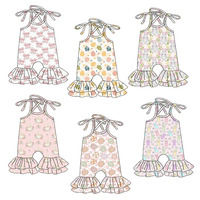 Combinaison pour enfants personnalisée avec imprimé œuf de Pâques, cordon de serrage et dentelle double couche, adorable combinaison pour filles