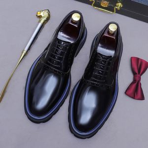 Chaussures de bureau pour hommes de haute qualité, respirantes, à lacets, pointues, légères, antidérapantes, à semelle épaisse, en cuir noir, mocassins décontractés - Product Image 4