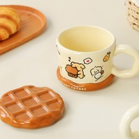 Mug en céramique de luxe 450 ml avec couvercle, motif chien de dessin animé mignon, design élégant, cadeau d'anniversaire, souvenir, tasse à eau de bureau