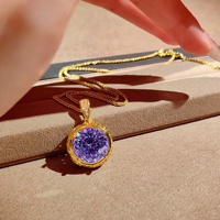Parure de bijoux en or 14 carats avec pendentif étoile octogonale en zircon violet taillé, boucles d'oreilles et bague en pierres précieuses colorées, motif feux d'artifice rouges chinois