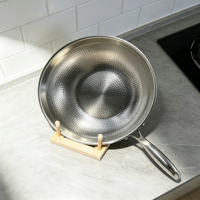 Wok FLEY en acier inoxydable 304 martelé, triple couche, antiadhésif, compatible induction, pour faire frire les steaks et cuisiner à la sauteuse