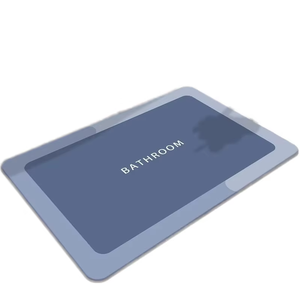 Tapis de bain gris fin à poils ras, rectangulaire ovale, en diatomite, à séchage rapide, antidérapant, imprimé, fabriqué à la machine, écologique et résistant aux taches - Product Image 1