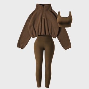 Veste de sport automne/printemps avec doublure en polaire et en duvet, demi-zip, col montant, couleur unie, haut de yoga - Product Image 1