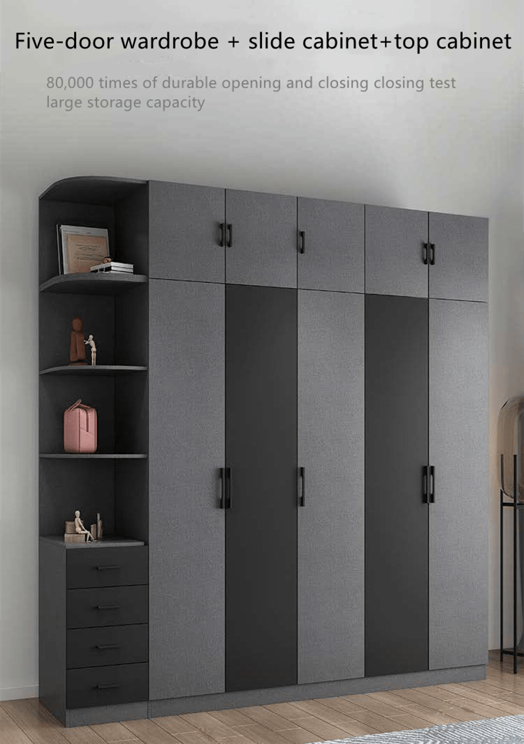 Hot Sale 2022 Elegant Dark Grey Modern Bedroom Furniture Full Bedroom Set Wooden Bed With Storage Dresser Wardrobe