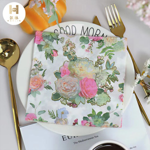 Floral Napkins 330mmx330mm Printed Gold Stamped For Anniversary Events - Product Image 1