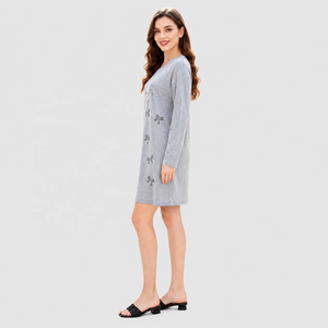 Abito Mini con Fiocco Scintillante e Strass, Maniche Lunghe, in Jersey Argento Glitterato, <span class=keywords><strong>Moda</strong></span> Femminile - Product Image 2