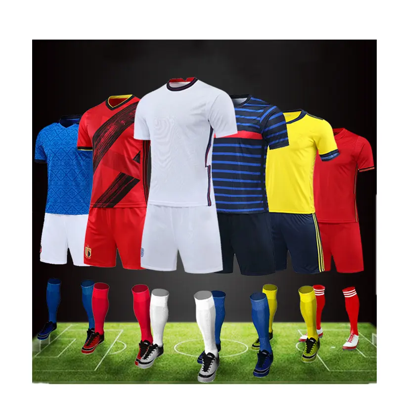 Maillot de club de football thaïlandais, vente en gros, kit de football vierge personnalisé, ensemble d'uniforme de football pour hommes, 2021-22