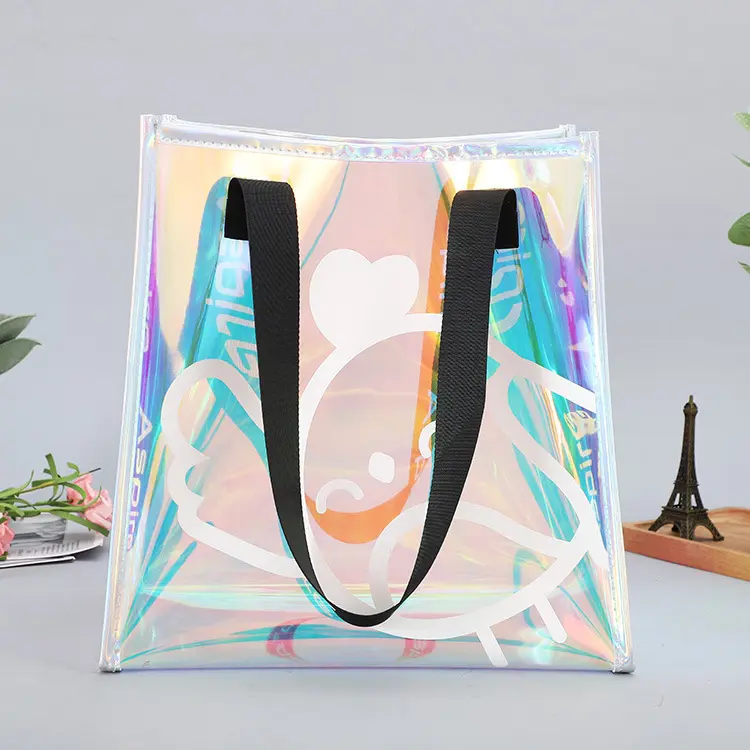 Borsa tridimensionale a colori diretti dei produttori in plastica trasparente con borsa per la spesa in PVC con logo