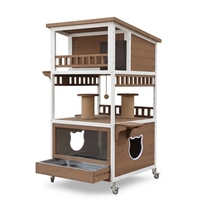Enclos pour chat en bois à trois niveaux pour l'extérieur avec poteaux à gratter en sisal, condo mobile pour chat, maison pour animaux de compagnie pour patio
