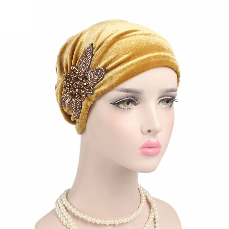 Women Flower Muslim Beanie Cancer Chemo Velvet Hat Turban Head Wrap Cap Showy