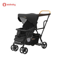 Seebab T12 Poussette pour Bébé à Double Cadre Pliable en Acier Inoxydable Portable Voyage en Plein Air 2 Places Wagon Auvent 20KG Capacité de Charge