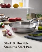 Wajan Stainless Steel 3-lapis dengan Tutup, Dasar Rata, Sehat, Aman untuk Oven dan Mesin Cuci Piring, Kompatibel dengan Induksi, Pemanasan Merata, Peralatan Masak