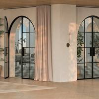Puertas de vidrio de hierro y acero de metal de estilo francés Diseño de puertas y ventanas de vidrio de arco