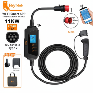 Cargador Portátil para Vehículos Eléctricos Feyree de 11kW Tipo 2, Pantalla Inteligente de 2.8 Pulgadas, Programación de Carga, Estación de Carga Trifásica para Uso en Exteriores - Product Image 1