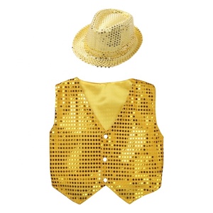 Gilet pailleté pour enfants garçons, costume de danse jazz, performance sur scène avec chapeau - Product Image 2