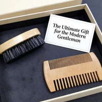 Ensemble brosse à barbe et peigne en bois à poils de sanglier naturels avec logo personnalisé, brosse à raser pour hommes, soin professionnel de la barbe et de la peau